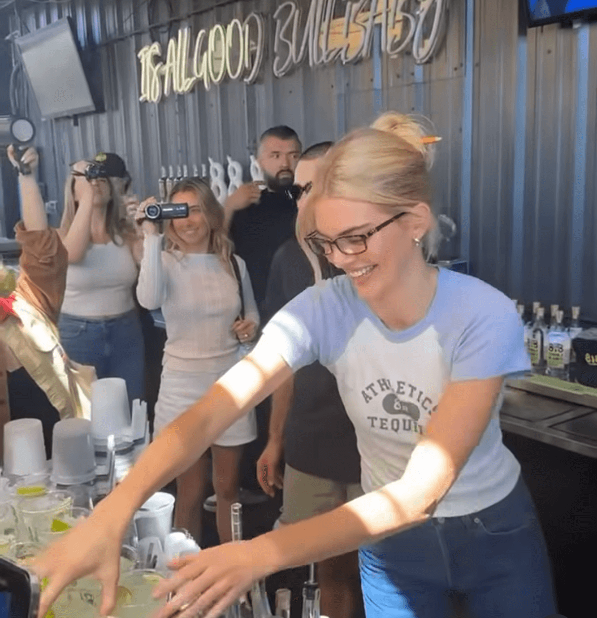 Kendal Jenner mixing drinks